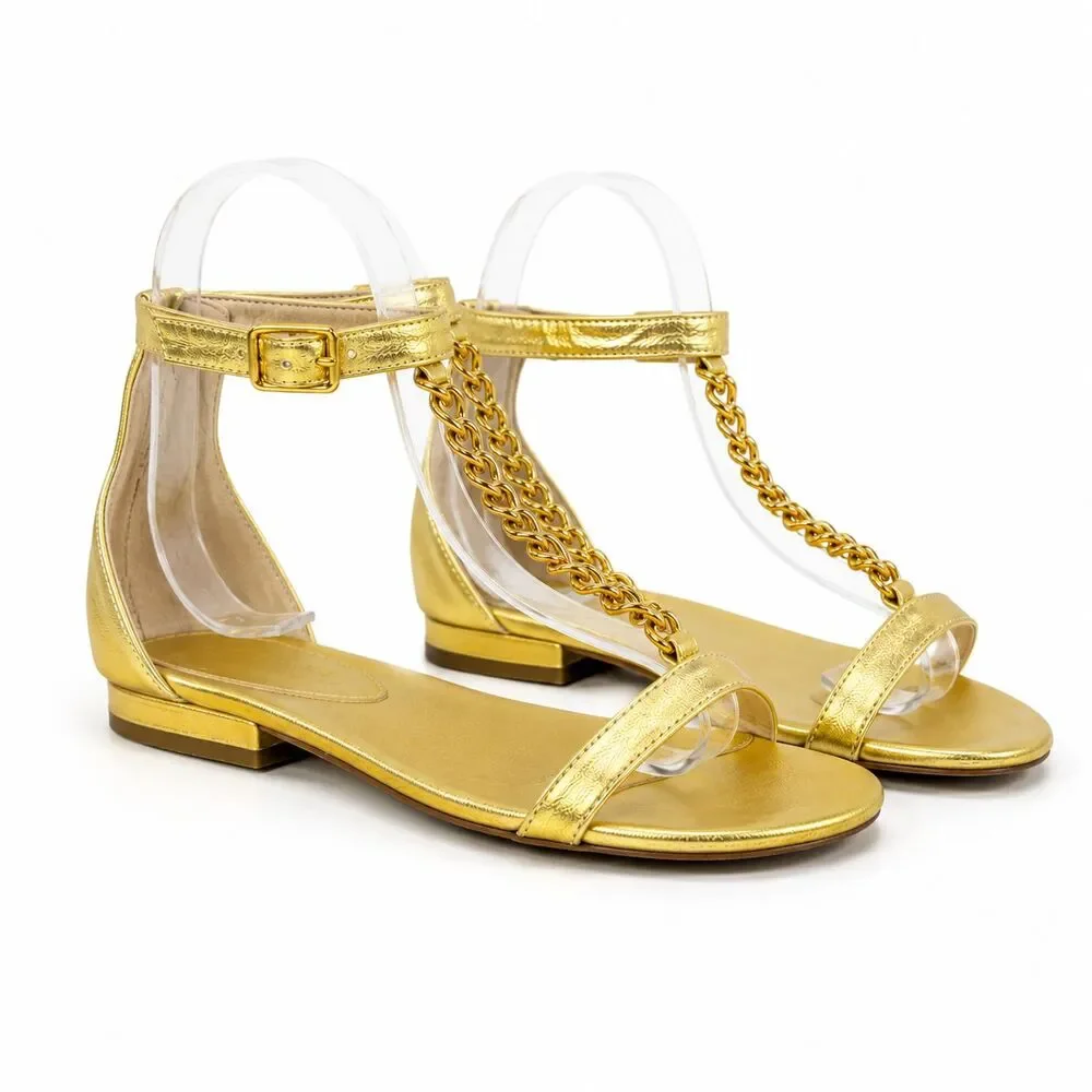 Lauren Ralph Lauren Sandals Womens 9.5 Gold Chain Preppy Dress Party Shoes